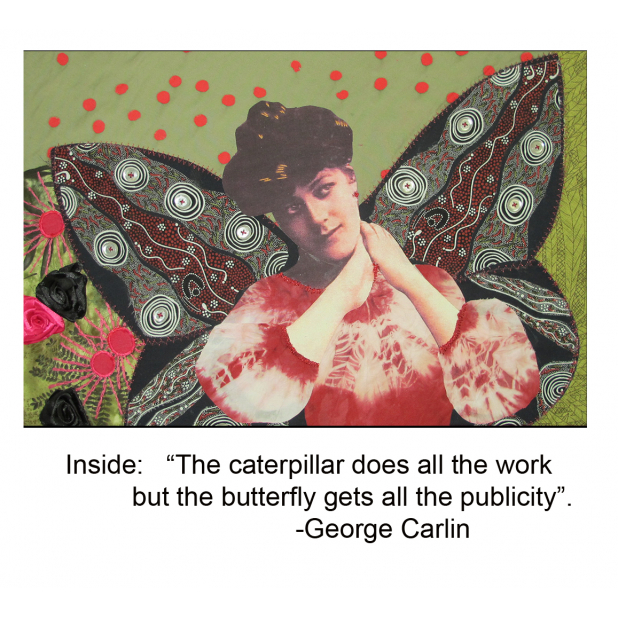 The image is of a fabric collage by Cat based on a French Belle Epoque postcard