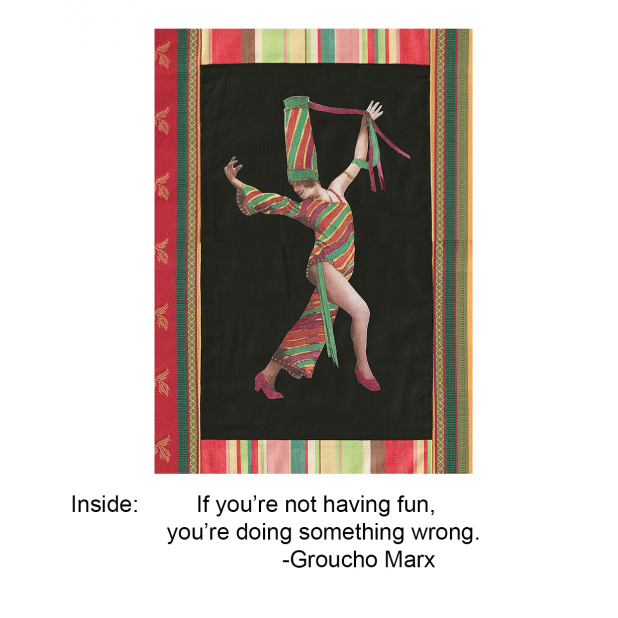 Folies Bergere dancer card with Groucho Marx quote