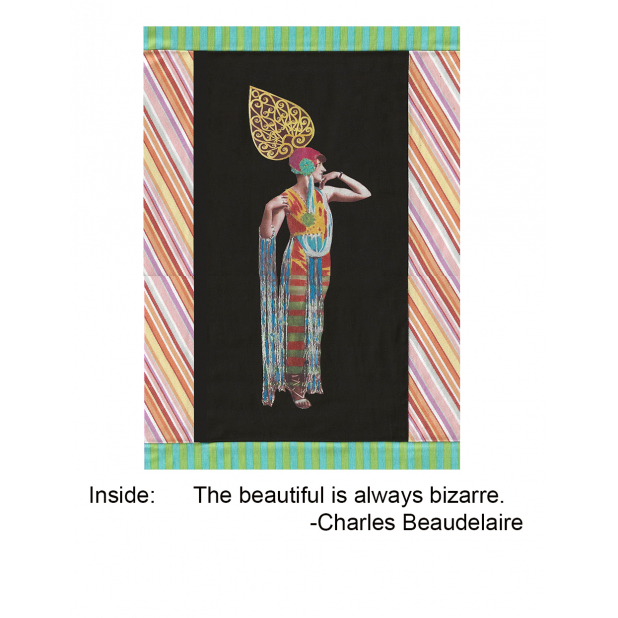 Folies Bergere dancer card with Beaudelaire quote