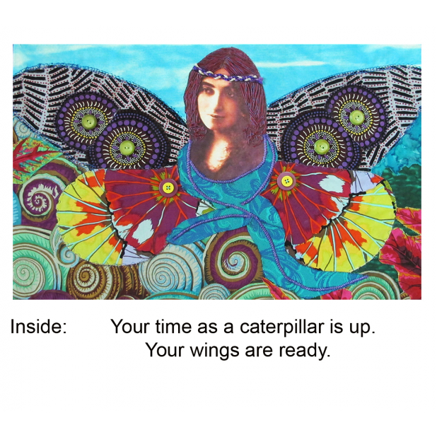 The image is of a fabric collage by Cat based on a French Belle Epoque postcard