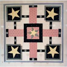 Fabric collage based on vintage Parcheesi game boards. Original size 18" x 18"