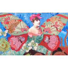 These fabric collages are based on vintage postcards.  18 x 24